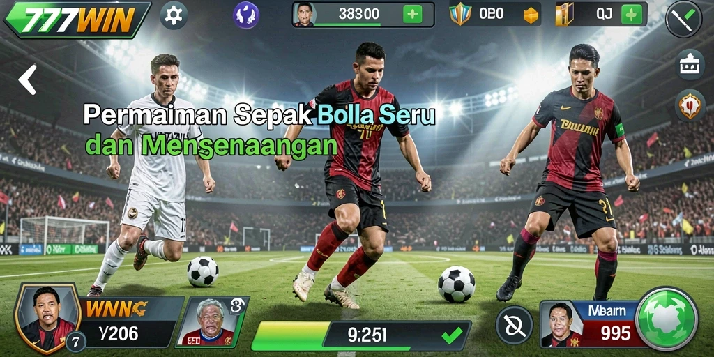 Tampilan game 777WIN dengan aksi sepak bola yang seru.