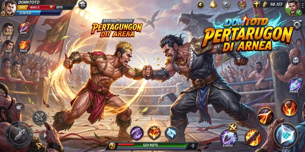 Tampilan gameplay DOMTOTO yang intens dan menarik saat pertarungan.