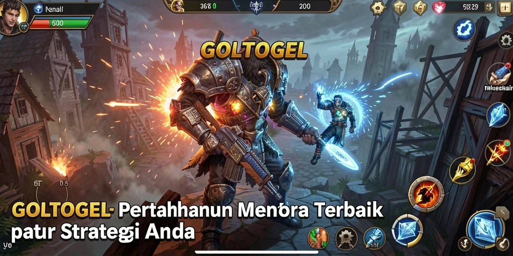 Gameplay GOLTOGEL dengan menara yang menarik dan musuh yang menyerang.