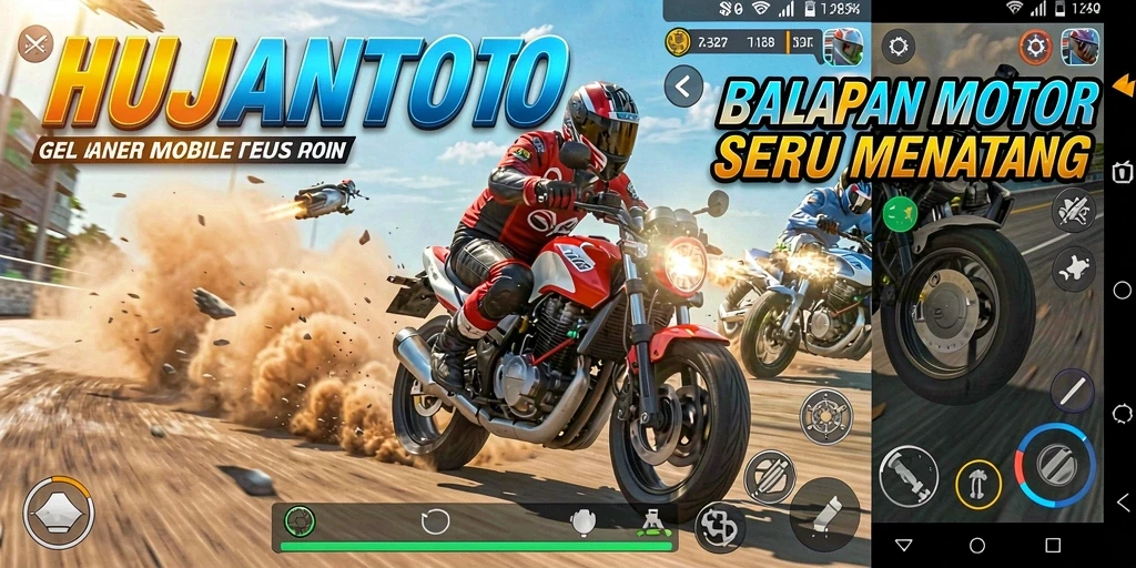 Gameplay seru dari HUJANTOTO dengan balapan motor yang menegangkan.