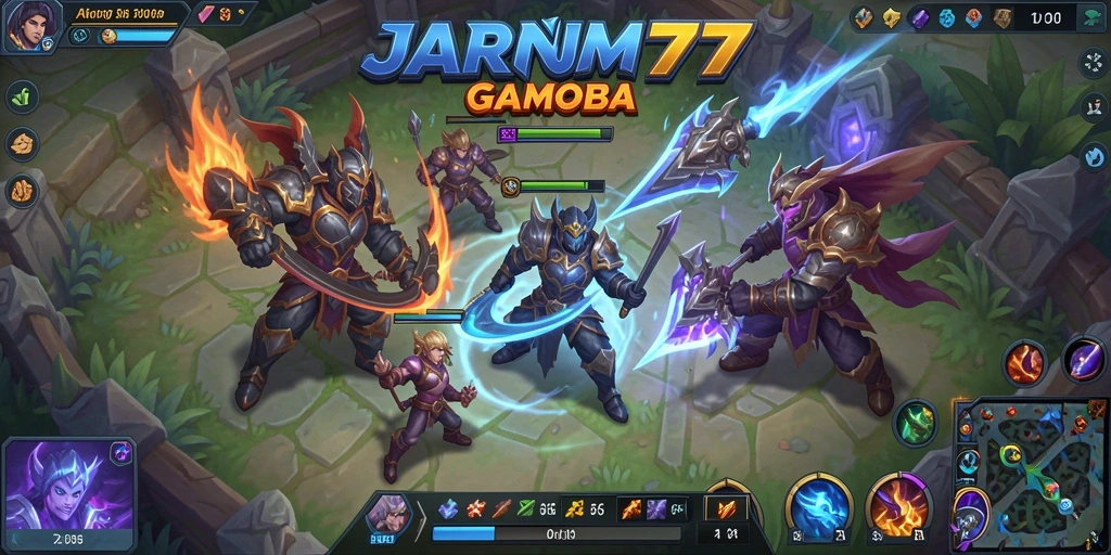 Tampilan gameplay seru dalam pertarungan tim di JARUM77.