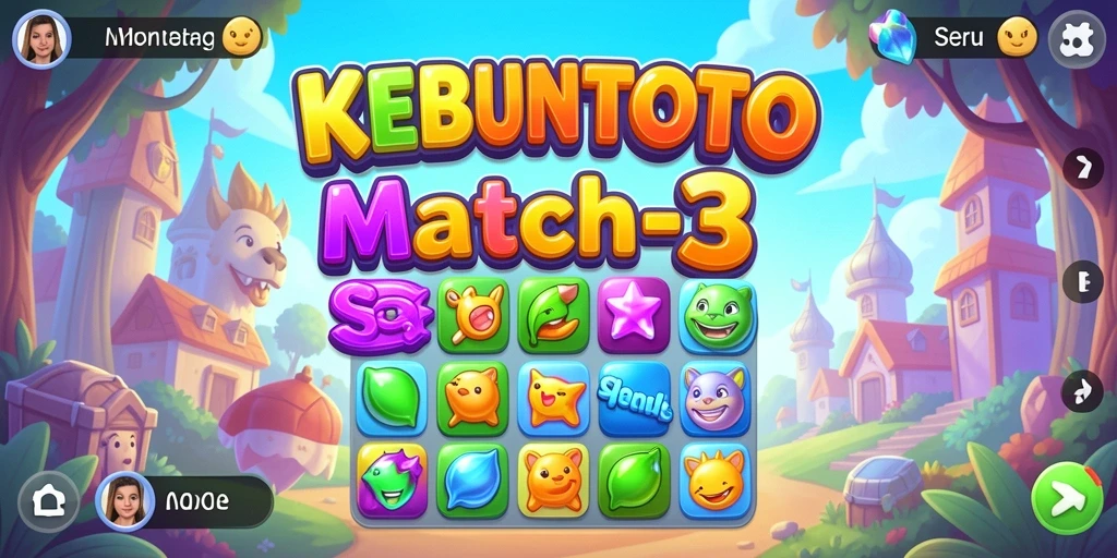 Tampilan gameplay seru di KEBUNTOTO, permainan Match-3 yang menantang.