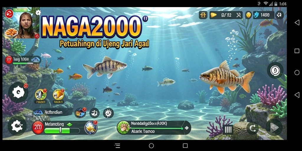 Screenshot gameplay NAGA2000 menampilkan aksi memancing yang menantang dan menyenangkan.