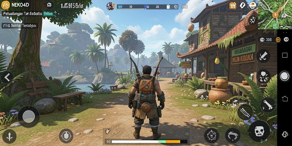 Screenshot gameplay NEKO4D menunjukkan dunia terbuka yang menenangkan.