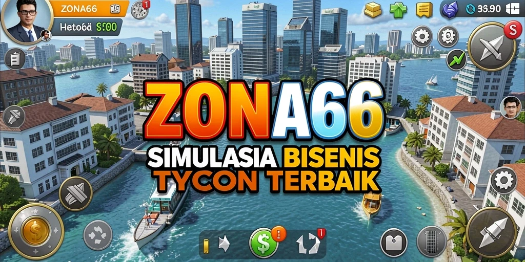 Tampilan gameplay ZONA66 yang menggambarkan aktivitas bisnis yang menyenangkan.